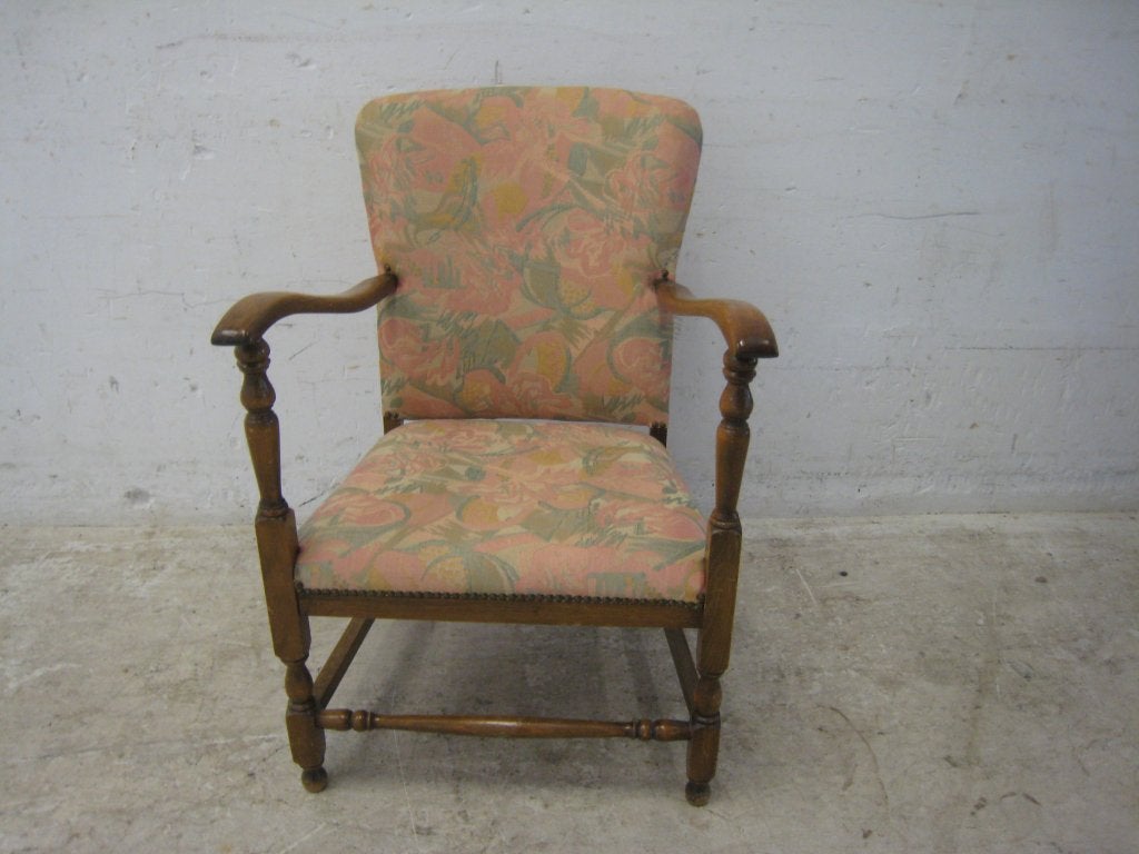 Vintage damesfauteuiltje met bloemige stof, Huis en Inrichting, Fauteuils, Gebruikt