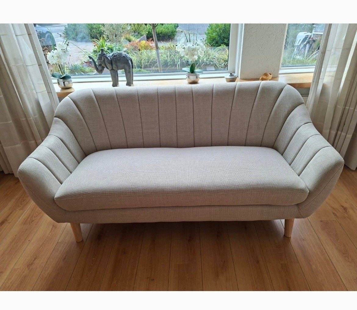 Jysk bank EGEDAL - Beige stof, Ophalen, 150 tot 200 cm, 75 tot 100 cm, Rechte bank