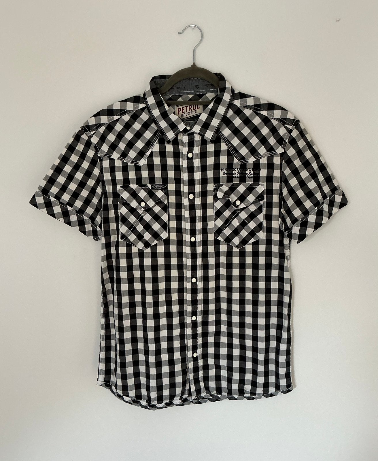 Petrol overhemd korte mouwen, maat. L, Kleding | Heren, Ophalen of Verzenden, Zo goed als nieuw, Zwart, Halswijdte 41/42 (L)