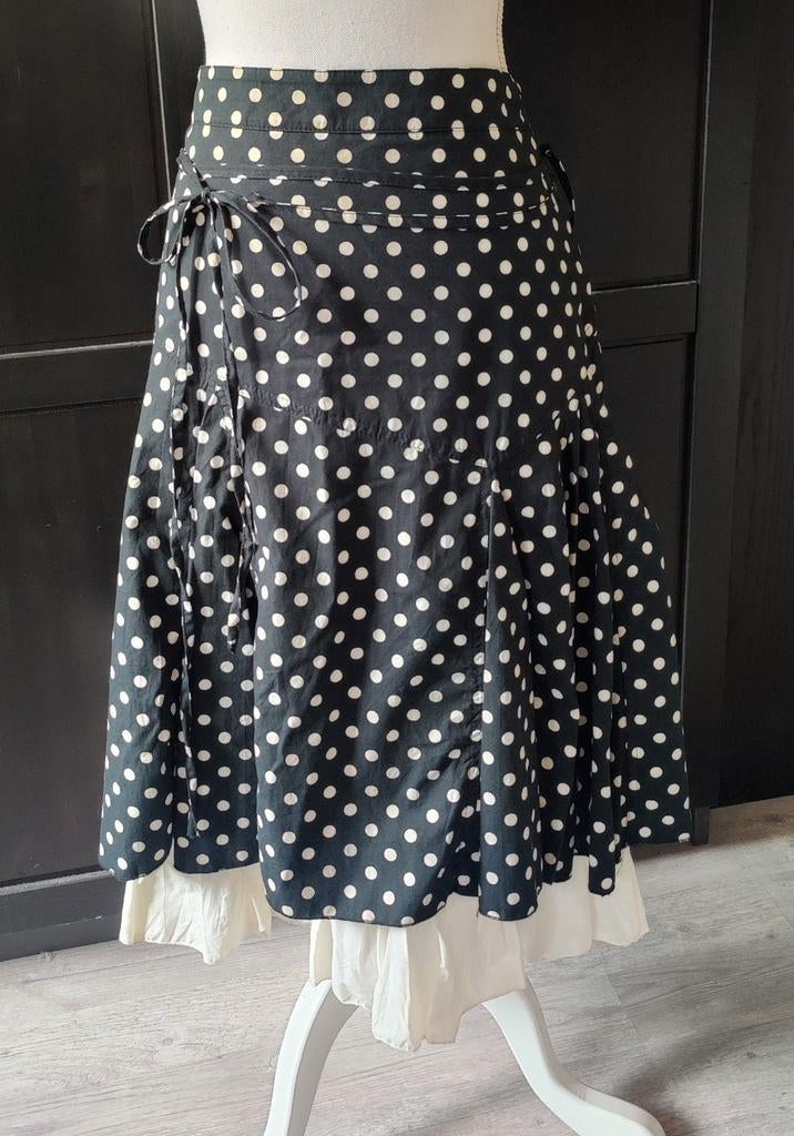 Rok met polkadots zwart crème met onderrok maat 42, Kleding | Dames, Rokken, Zwart, Maat 42/44 (L), Ophalen of Verzenden, Zo goed als nieuw