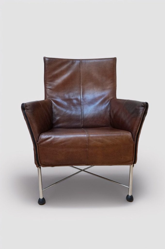 Montis Charly Flex fauteuil in bruin leer, Ophalen, Gebruikt, Leer, 50 tot 75 cm