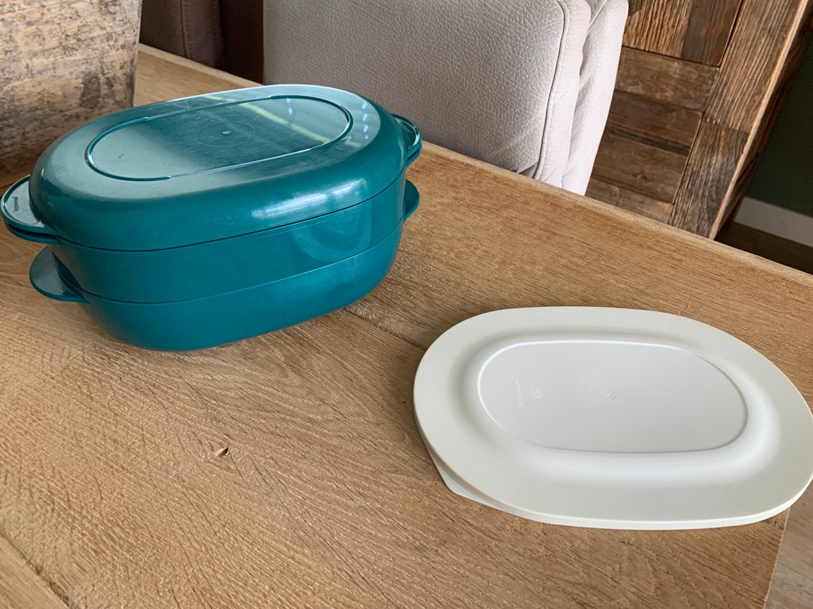 Tupperwave200 magnetron schaal 4-delig 1,5 liter groen, Gebruikt, Tupperware, Schaal, Verzenden