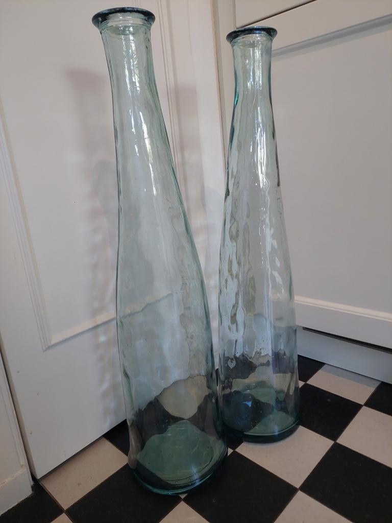 2 sierflessen, vazen. 80 cm, Huis en Inrichting, Woonaccessoires | Vazen, Ophalen, Overige kleuren, Glas, 75 cm of meer