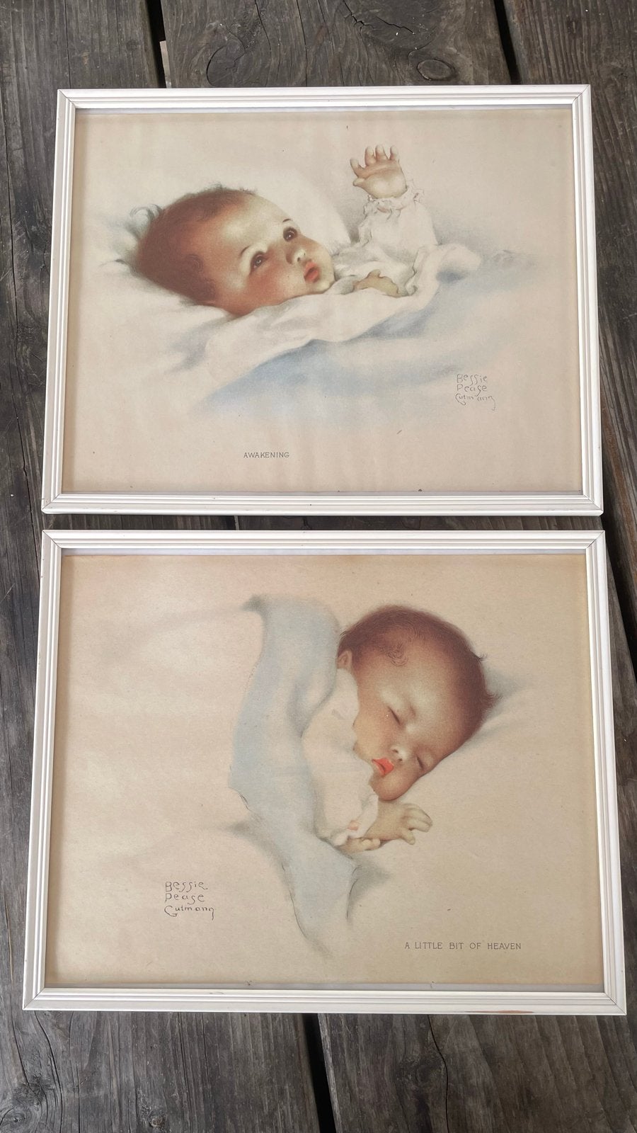 Set van 2 vintage Bessie Pease Gutmann baby prints, Minder dan 50 cm, Gebruikt, Oorspronkelijke maker, Ophalen of Verzenden