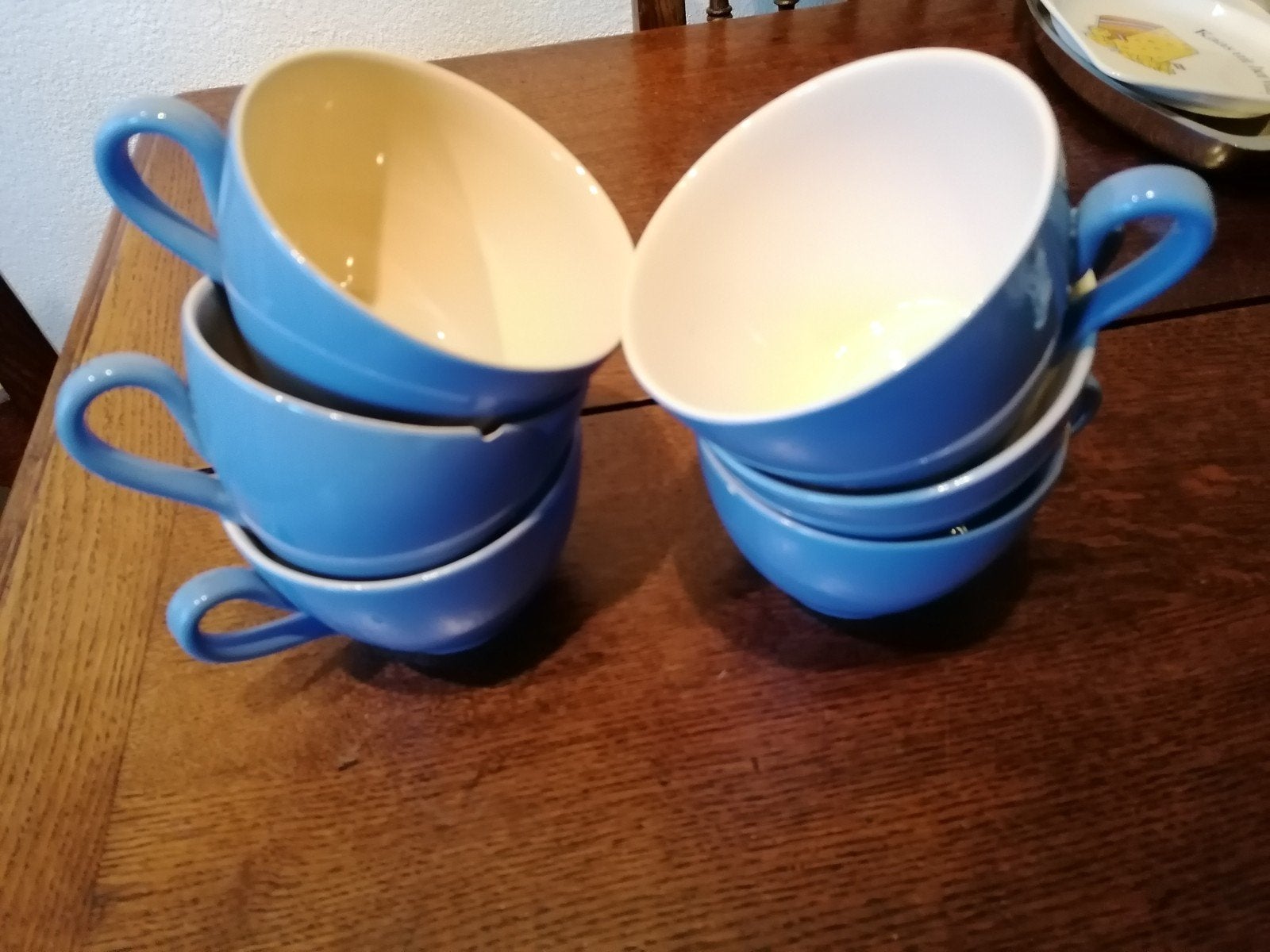 Set van 6 blauwe soepkommen - 9 cm hoog, 12,5 cm diameter, Ophalen of Verzenden, Gebruikt, Kom(men)