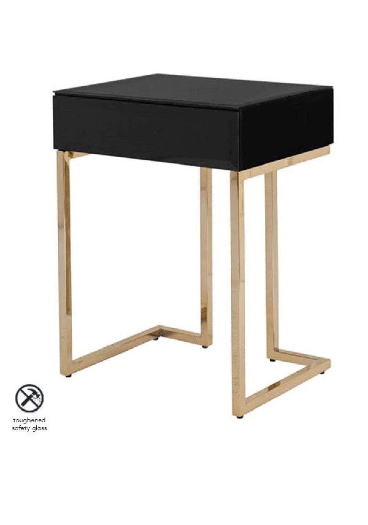 Nachtkastje(s) 2x hoogglans zwart met gouden poten, 45 tot 65 cm, 55 tot 70 cm, Ophalen of Verzenden, Glas