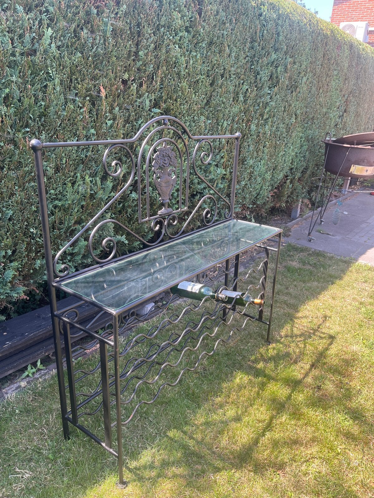 Smeedijzeren Wijnrek met Glazen Blad, Huis en Inrichting, Woonaccessoires | Wijnrekken, Ophalen, Gebruikt, 25 flessen of meer