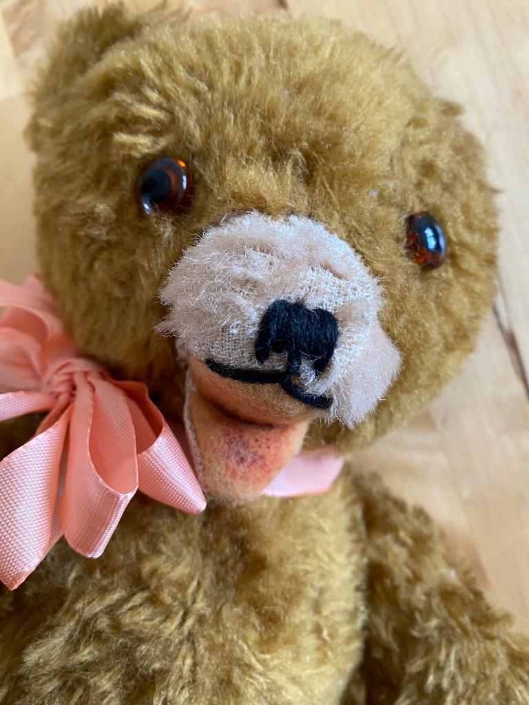 Brocante Vintage teddy Beer Glazen ogen open bek rookvrij hu, Antiek en Kunst, Curiosa en Brocante, Ophalen of Verzenden