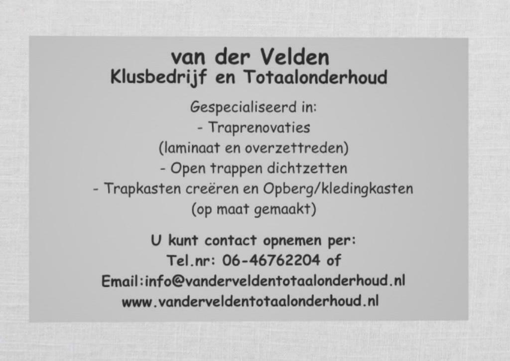 van der Velden Klusbedrijf en Totaalonderhoud, Garantie