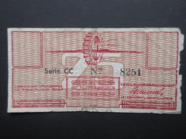 25 Cent 1944 Westerbork Kampgeld (04) WW2, Verzenden, Overige soorten, Nederland, Overige typen