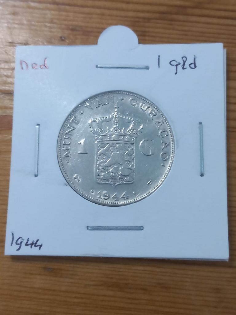 Curacao 1 gulden 1944 zilver, Ophalen of Verzenden, Koningin Wilhelmina, 1 gulden, Zilver
