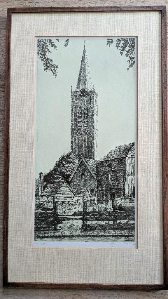 Pentekening  zeefdruk  van Beverwijk, Antiek en Kunst, Kunst | Etsen en Gravures, Ophalen of Verzenden
