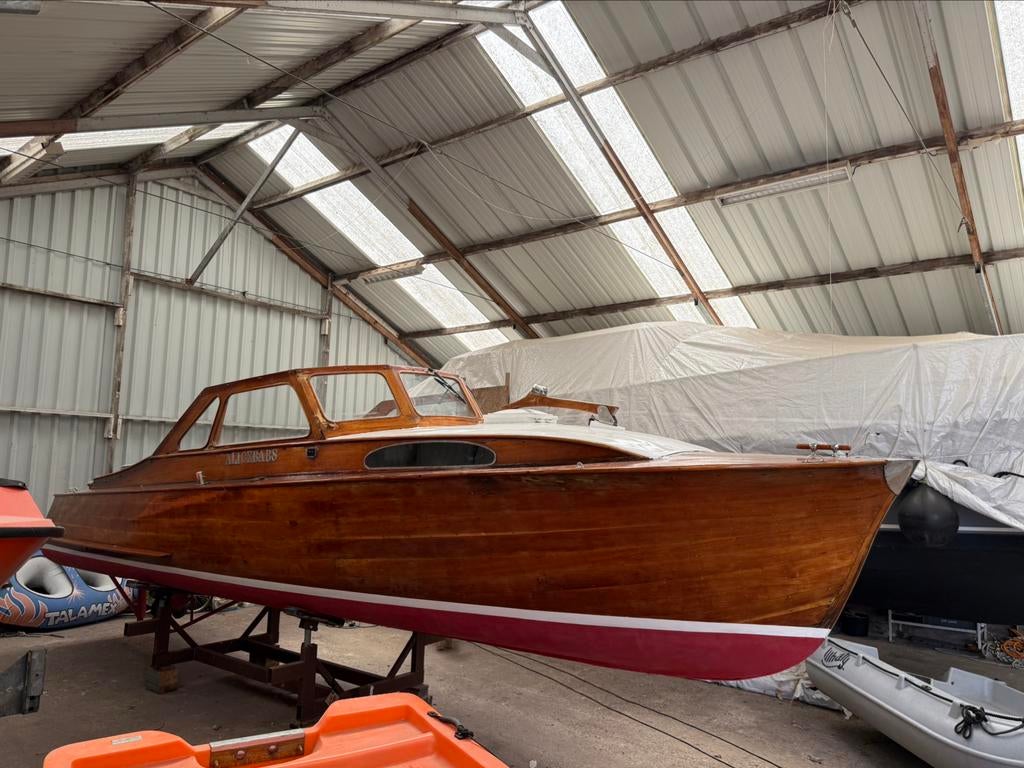 Klassieke mahoniehouten kajuitboot. Inruil auto of caravan, Watersport en Boten, Motorboten en Motorjachten, Ophalen, Gebruikt