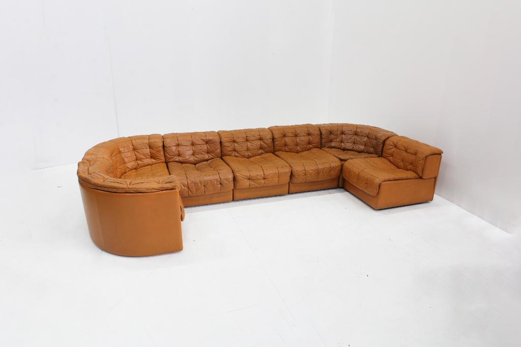 Vintage De Sede DS 11 modulaire bank cognac patchwork leer, Ophalen, Design, Hoekbank, 300 cm of meer