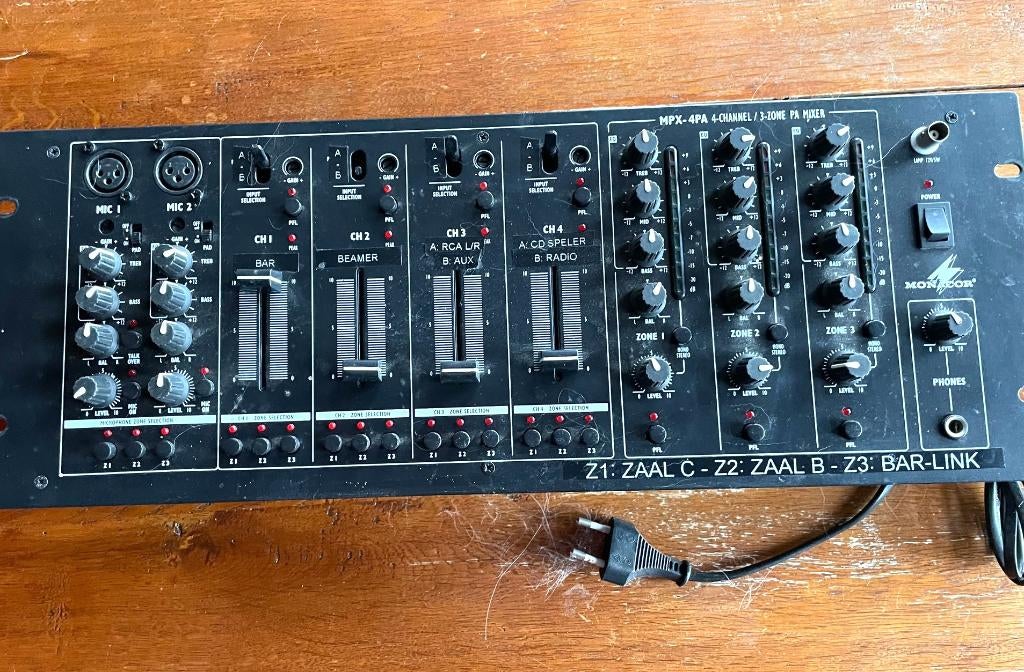 Monacor Audiomixer MPX-4PA, Muziek en Instrumenten, Ophalen of Verzenden, Gebruikt, Minder dan 5 kanalen, Microfooningang