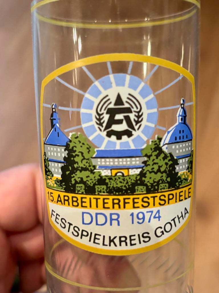 Glas uit de DDR tijd - 1974 Gotha, Verzamelen, Ophalen of Verzenden, Zo goed als nieuw, Frisdrankglas