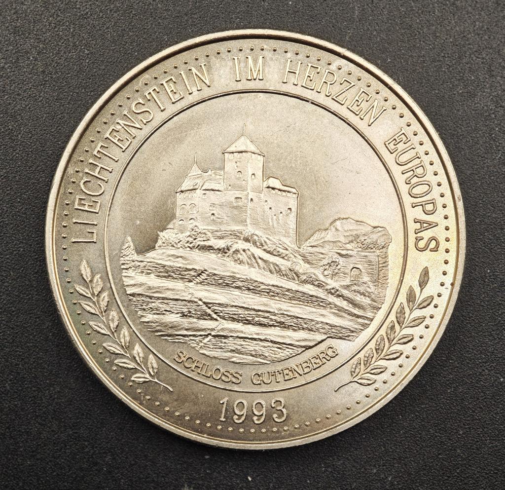 1993 5 ECU Liechtenstein Schloss Gutenberg, Postzegels en Munten, Ophalen of Verzenden, Overige materialen, Buitenland