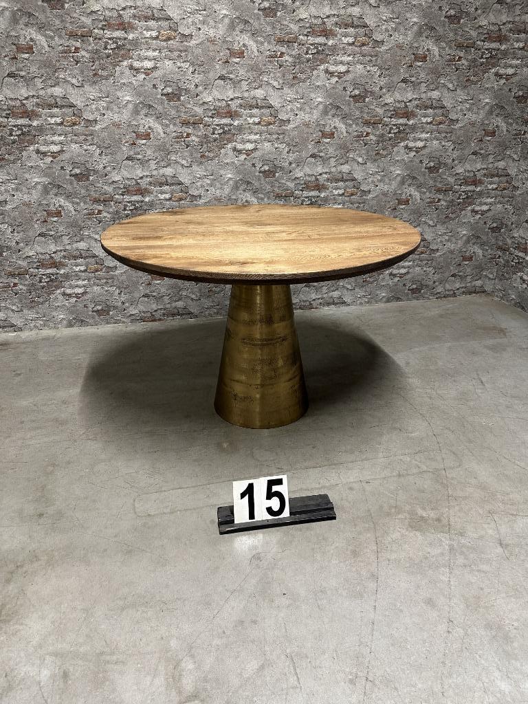 Maatwerk Industriële ronde eiken tafel nr.015, Info@antiekgroothandel.com, Rond, Nieuw, Ophalen of Verzenden