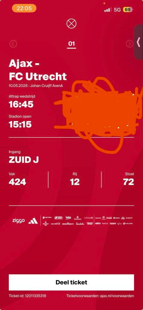 Ajax- Fc Utrecht, Tickets en Kaartjes, Eén persoon, December