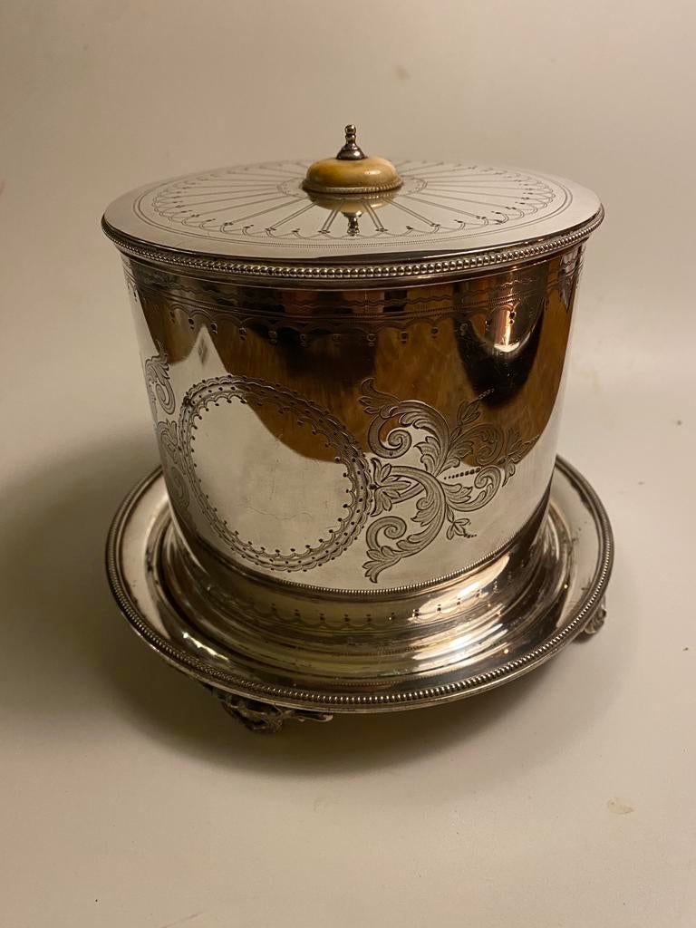 Antieke biscuit jar 1871 gemerkt silver plated, Ophalen of Verzenden, Zilver