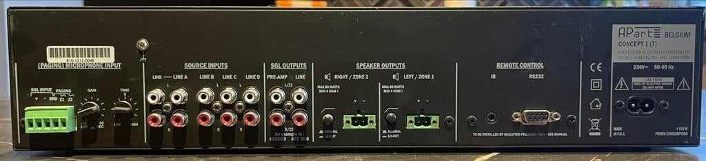 Apart Concept 1 (T) Versterker - Professionele kwaliteit, Gebruikt, 60 tot 120 watt, Stereo, Ophalen