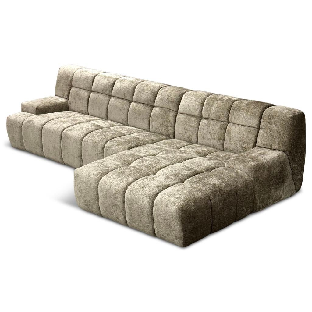 Vakken hoekbank in luxe trentino stof taupe direct leverbaar, 250 tot 300 cm, Hoekbank, Nieuw, Ophalen of Verzenden