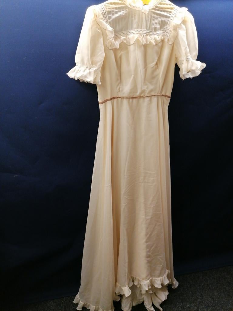 Retro vintage trouwjurk bruidsjurk trouwkleed beige 36/S zga, Carnaval, Ophalen of Verzenden, Zo goed als nieuw, Vintage