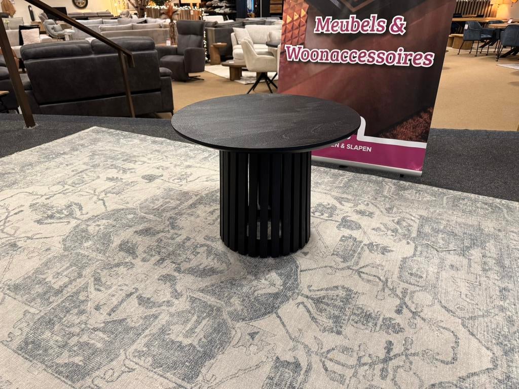 Salontafel Zundi Zwart Acaciahout Ø60cm Direct leverbaar, Ophalen, 50 tot 100 cm, #Salontafel#Acaciahout#Zwart#LattenØ60cm#Bijzettafel