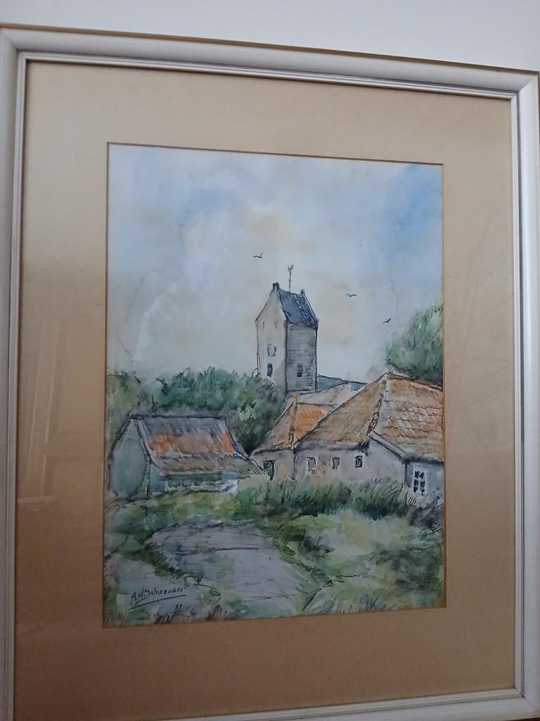 Schilderij met dorpsgezicht en kerktoren Garnwerd, Ophalen