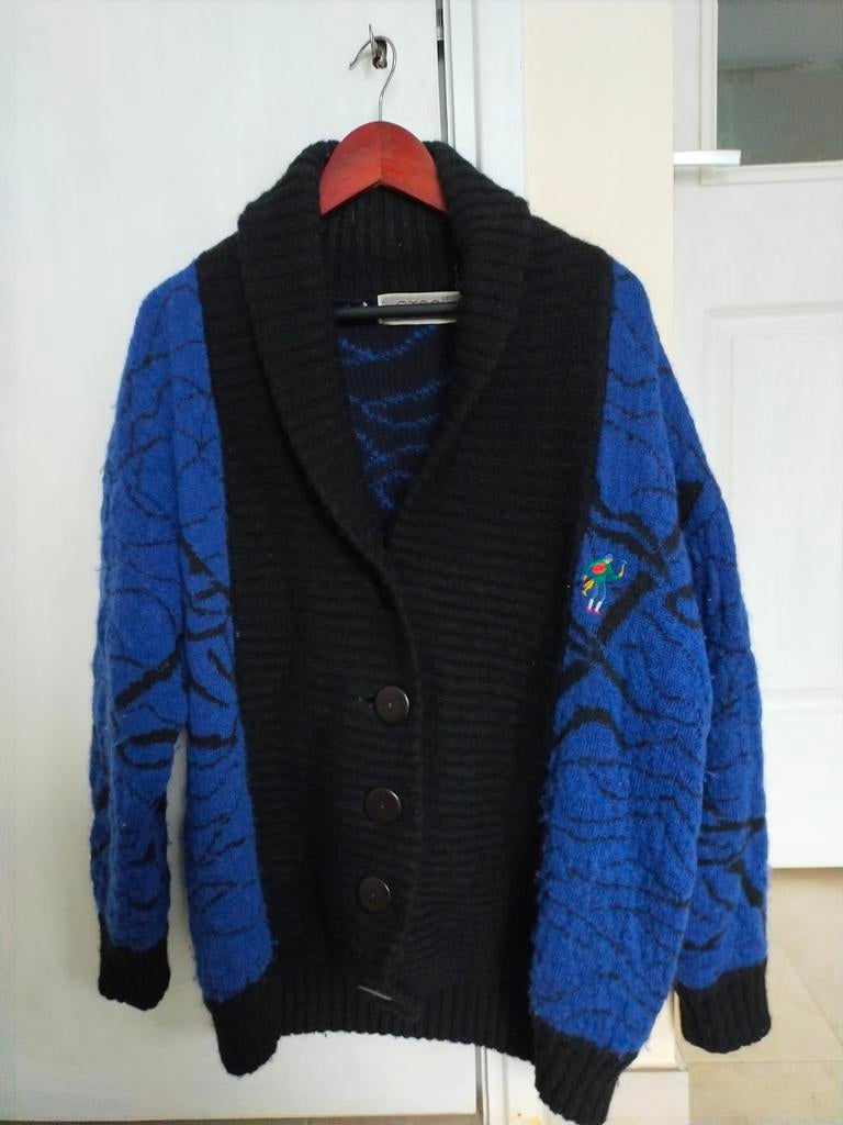 WOLLEN VEST TRUI VINTAGE RETRO BLAUW WINTER 80 90 HIPPIE, Ophalen of Verzenden, Overige typen