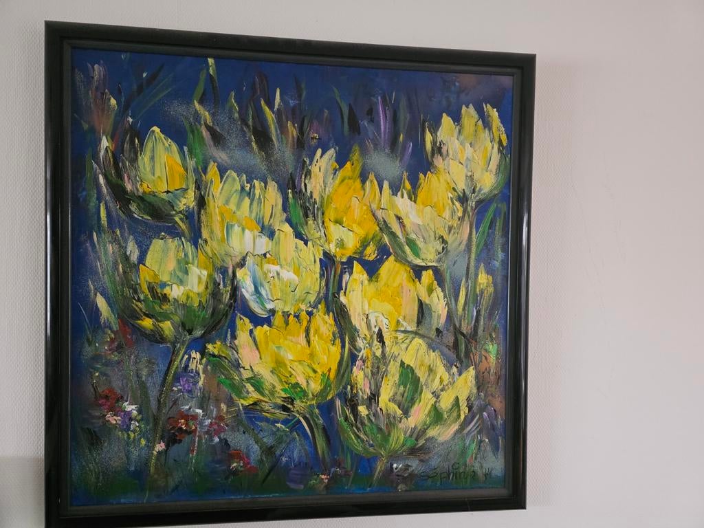 Handgeschilderde tulpen met lijst, Ophalen