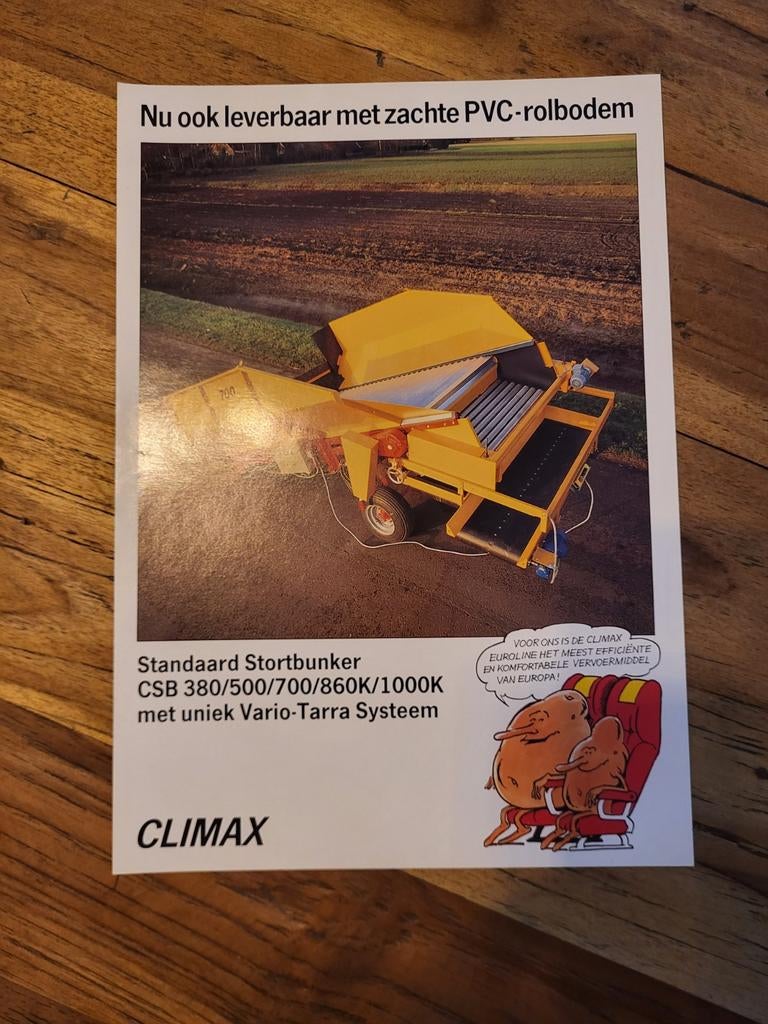 Tractor folder CLIMAX stortbunker, Ophalen of Verzenden, Zo goed als nieuw, Folder
