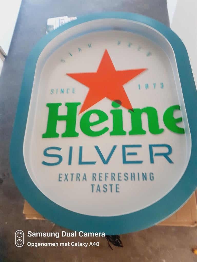 Mooie Heineken silver verlichting, Verzamelen, Biermerken, Ophalen of Verzenden, Zo goed als nieuw, Reclamebord, Plaat of Schild