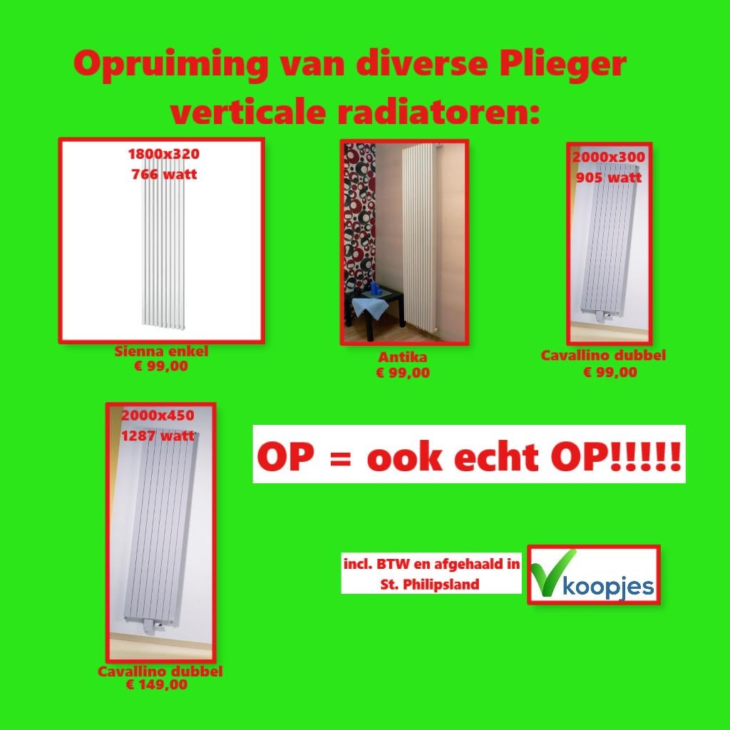 Opruiming van diverse verticale radiatoren. Merk: Plieger, Doe-het-zelf en Verbouw, Verwarming en Radiatoren, Ophalen, Hoog rendement (Hr)