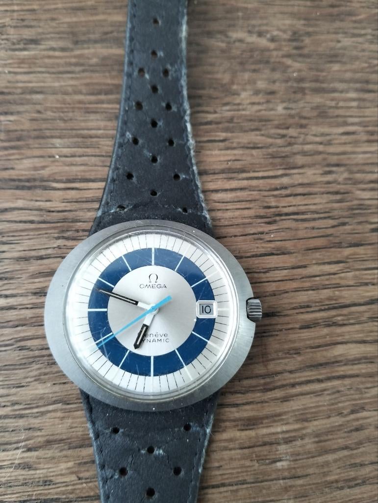 Vintage Omega Geneve Dynamic Polshorloge Staal, Ophalen, Staal, Met bandje, Polshorloge