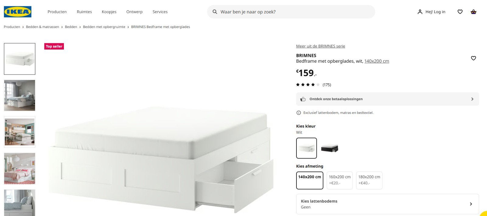 IKEA Brimnes bedframe met lades en lattenbodem, Huis en Inrichting, Ophalen, Gebruikt, Wit, Tweepersoons