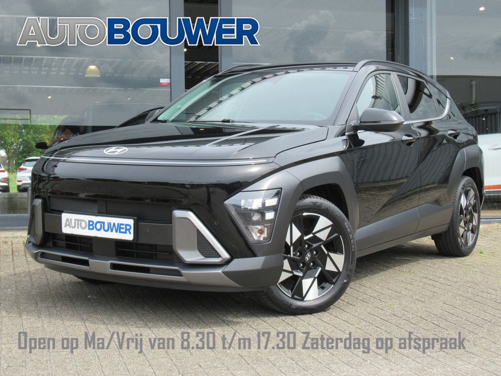 Hyundai KONA 1.6 GDI HEV Premium Edition 1e eigen | dealer o, Gebruikt, Leder en Stof, Zwart, Origineel Nederlands
