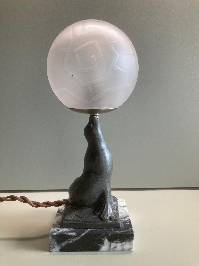 art deco lamp met zeeleeuw jaren 20 30, Antiek en Kunst, Ophalen of Verzenden