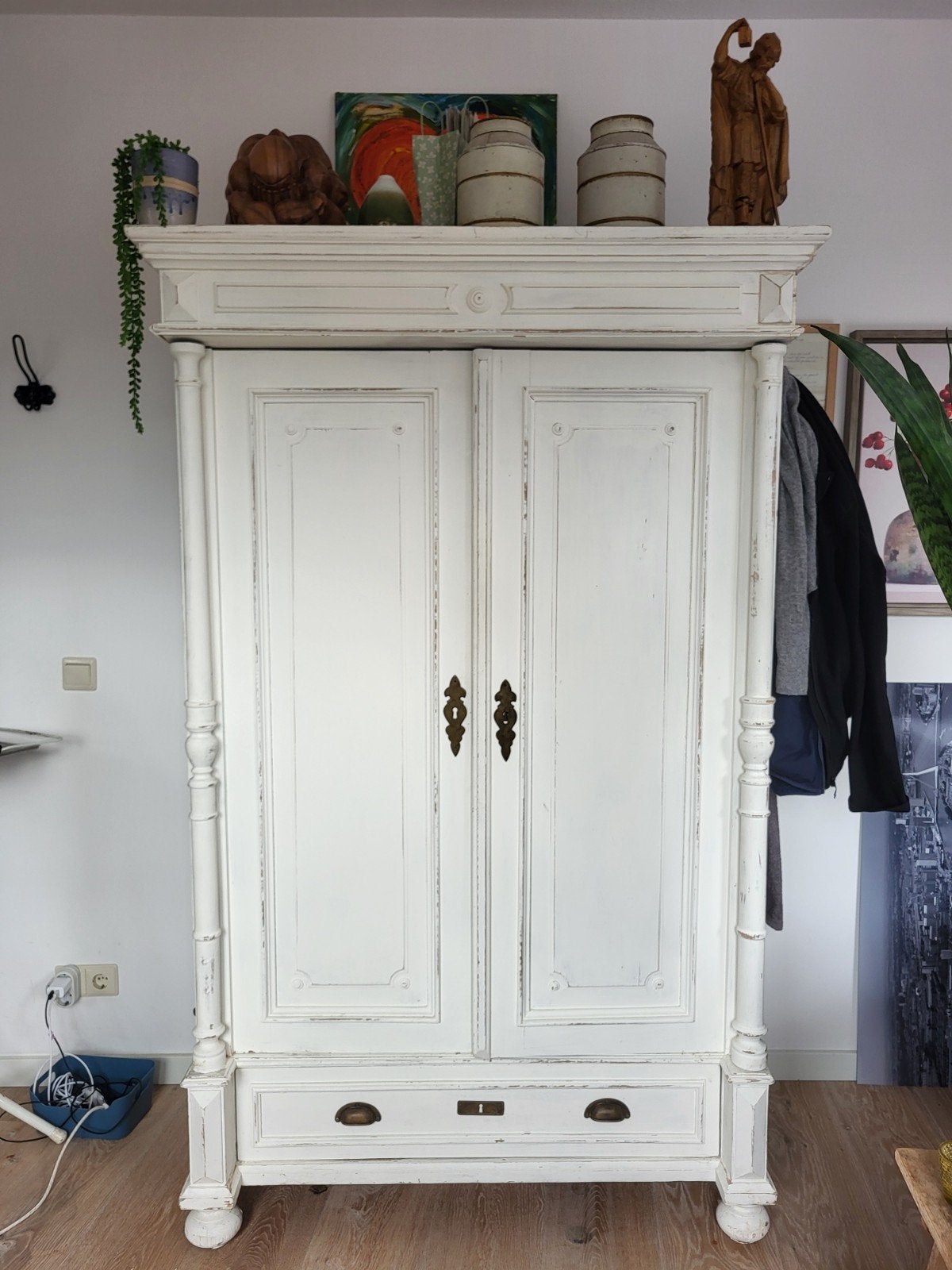 Vintage Grenenhouten Kledingkast in Krijtverf, Ophalen