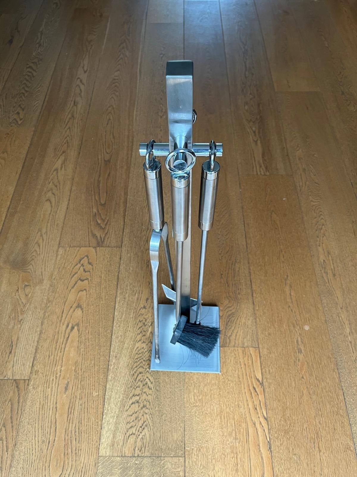 RVS haardset met pook, borstel, schep en tang, Ophalen, Zo goed als nieuw, Vrijstaande haard, Houthaard