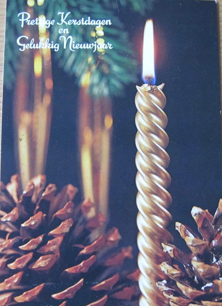kerst - prettige kerstdagen - gedraaide gouden kaars - 1980, Verzenden, 1980 tot heden, Gelopen, Overige thema's