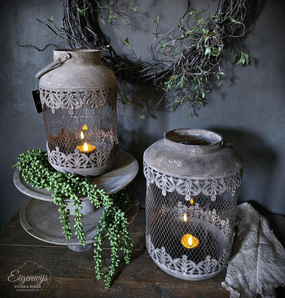 Windlicht Antique Brown | 2 maten, 25 tot 50 cm, Verzenden, Grijs, Nieuw
