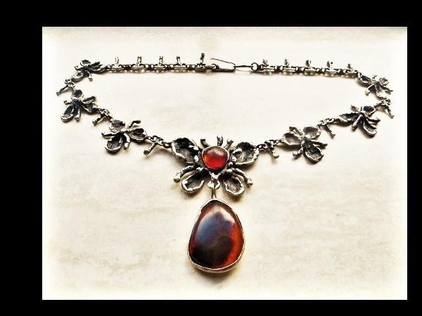 Bijzonder Zilveren Collier met Cognac Baltische Amber!, Verzenden, Zilver, Ketting