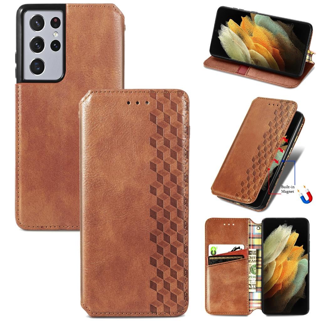Luxe PU Lederen Wallet Case Set voor Galaxy S21 Ultra _Bruin, Verzenden, Nieuw, Hoesje of Tasje