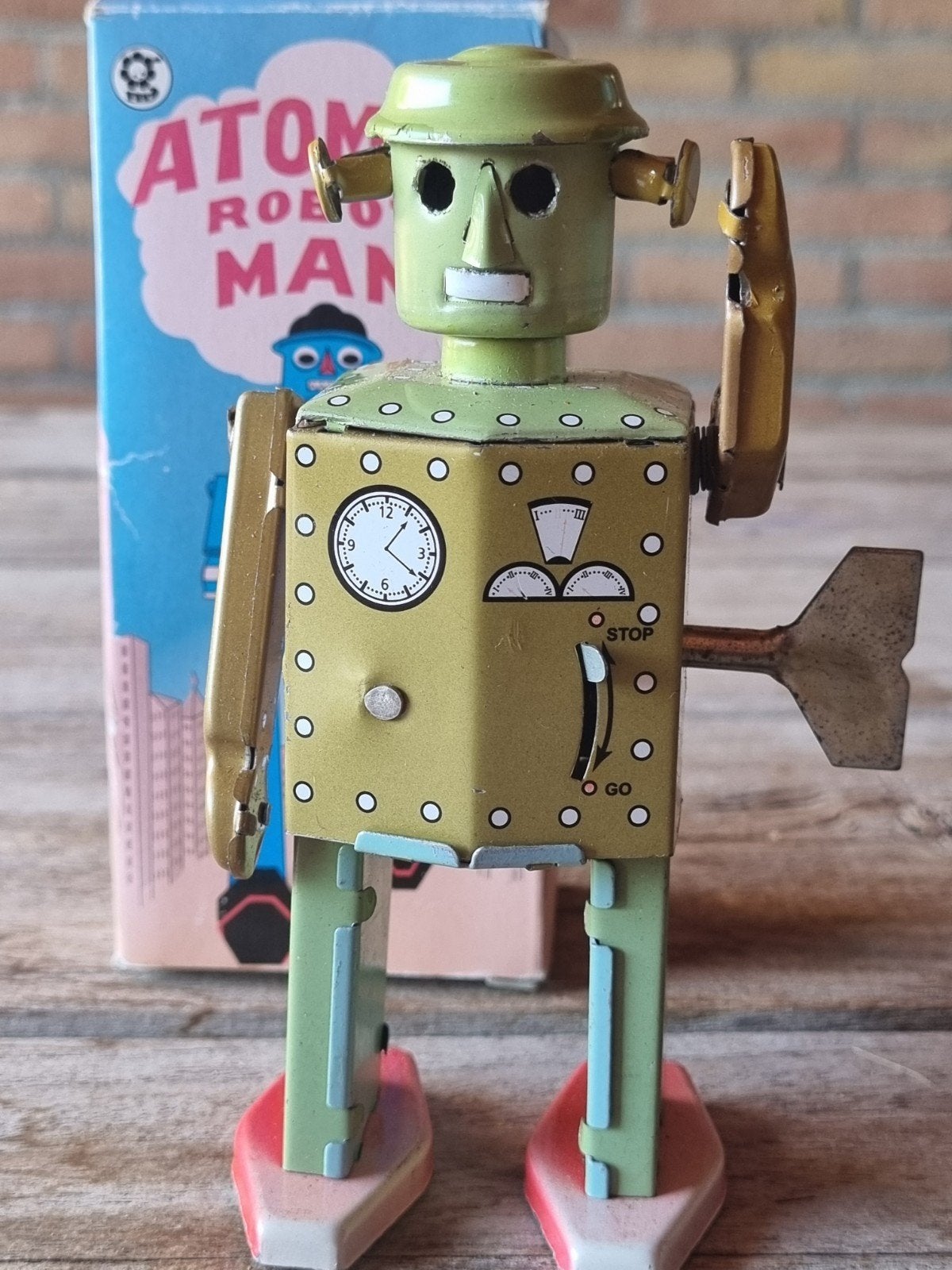 Vintage Atomic Robot Man Opwindbaar Blikken Speelgoed, Ophalen of Verzenden