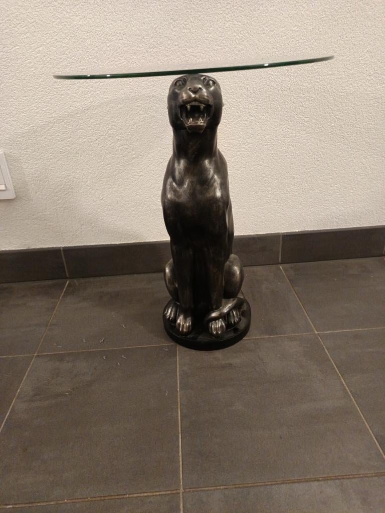 Bijzet tafel panter glasplaat, Minder dan 55 cm, Rond, Zo goed als nieuw, Ophalen