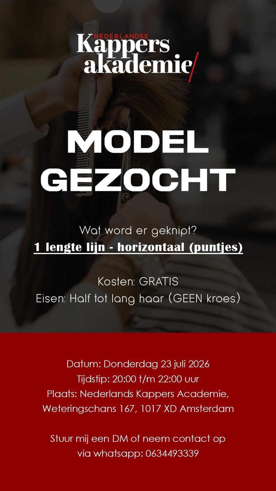 kappers model gezocht, Eén persoon