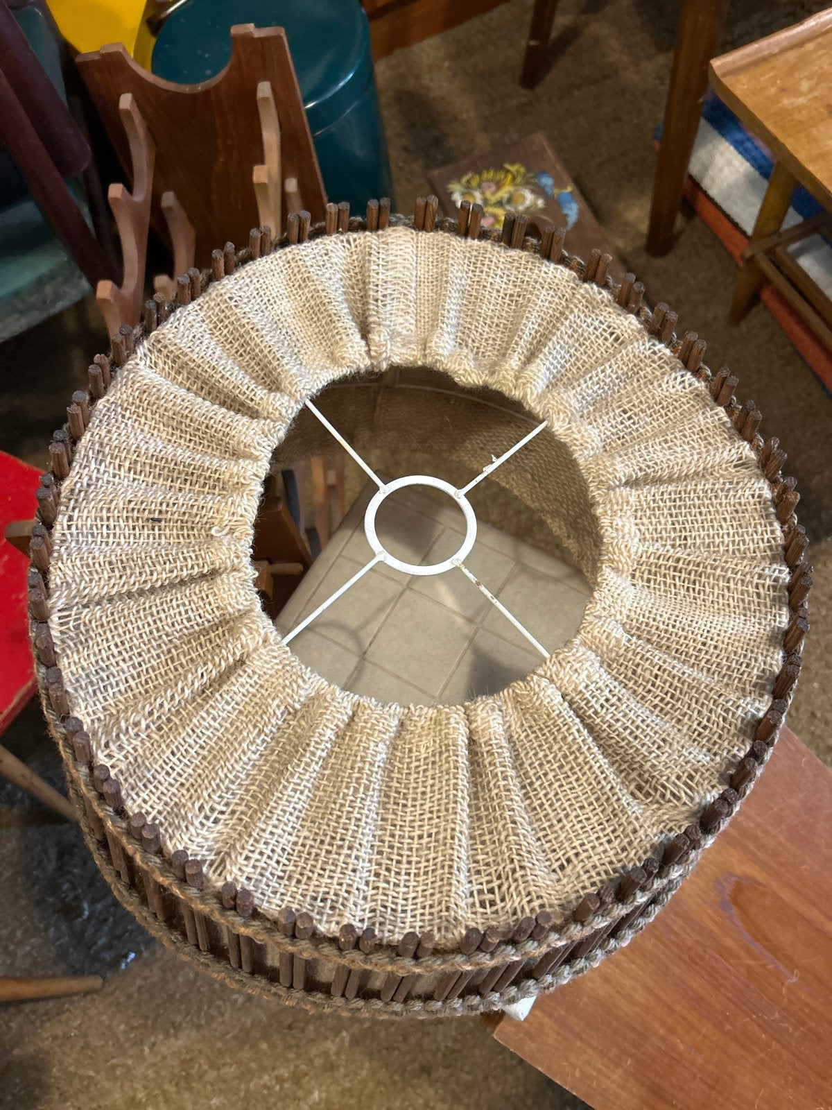 Jaren 70 Scandinavische Handgemaakte Jute Lampenkap, Antiek en Kunst, Ophalen of Verzenden