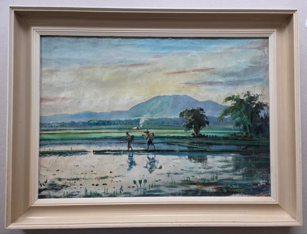 Indonesische school. Olieverf op doek op board. Gesigneerd?, Antiek en Kunst, Kunst | Schilderijen | Klassiek, Ophalen of Verzenden