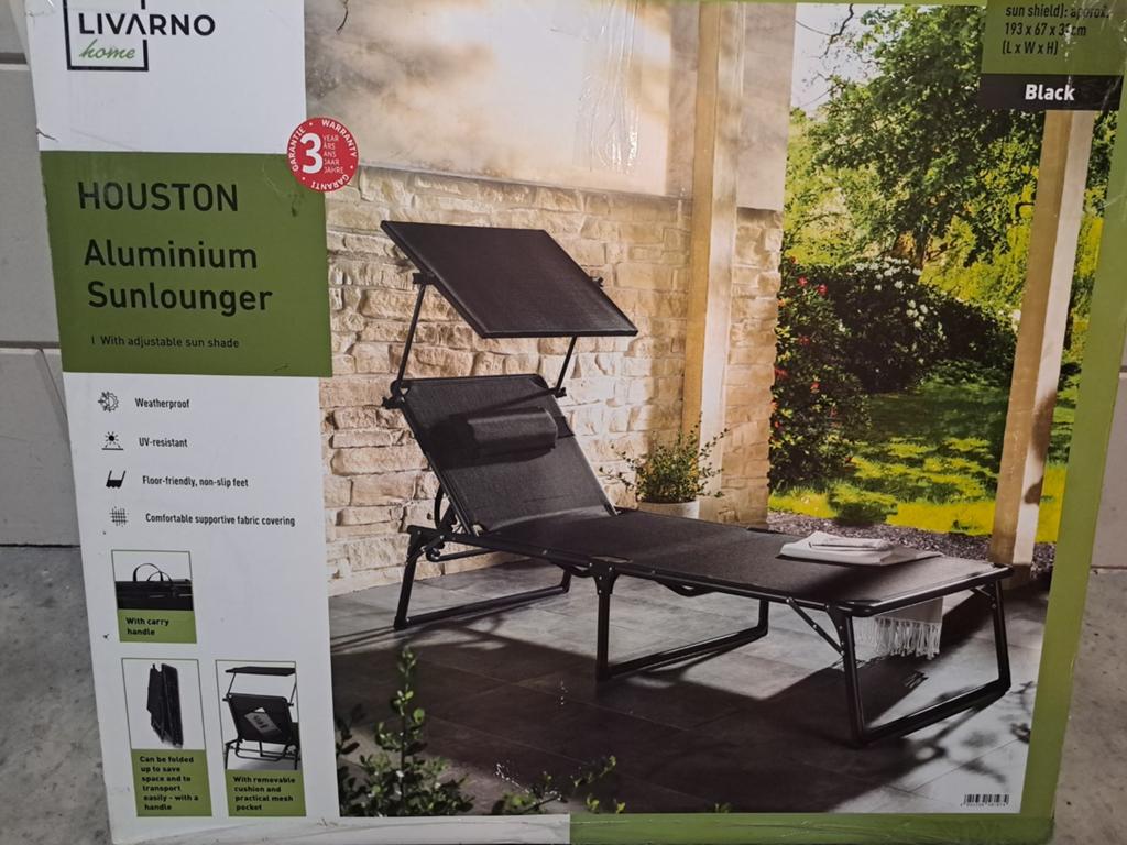 LIVARNO home Aluminium Sunlounger - Zwart, 1x gebruikt, Tuin en Terras, Ligbedden, Ophalen of Verzenden, Gebruikt, Aluminium, Verstelbaar